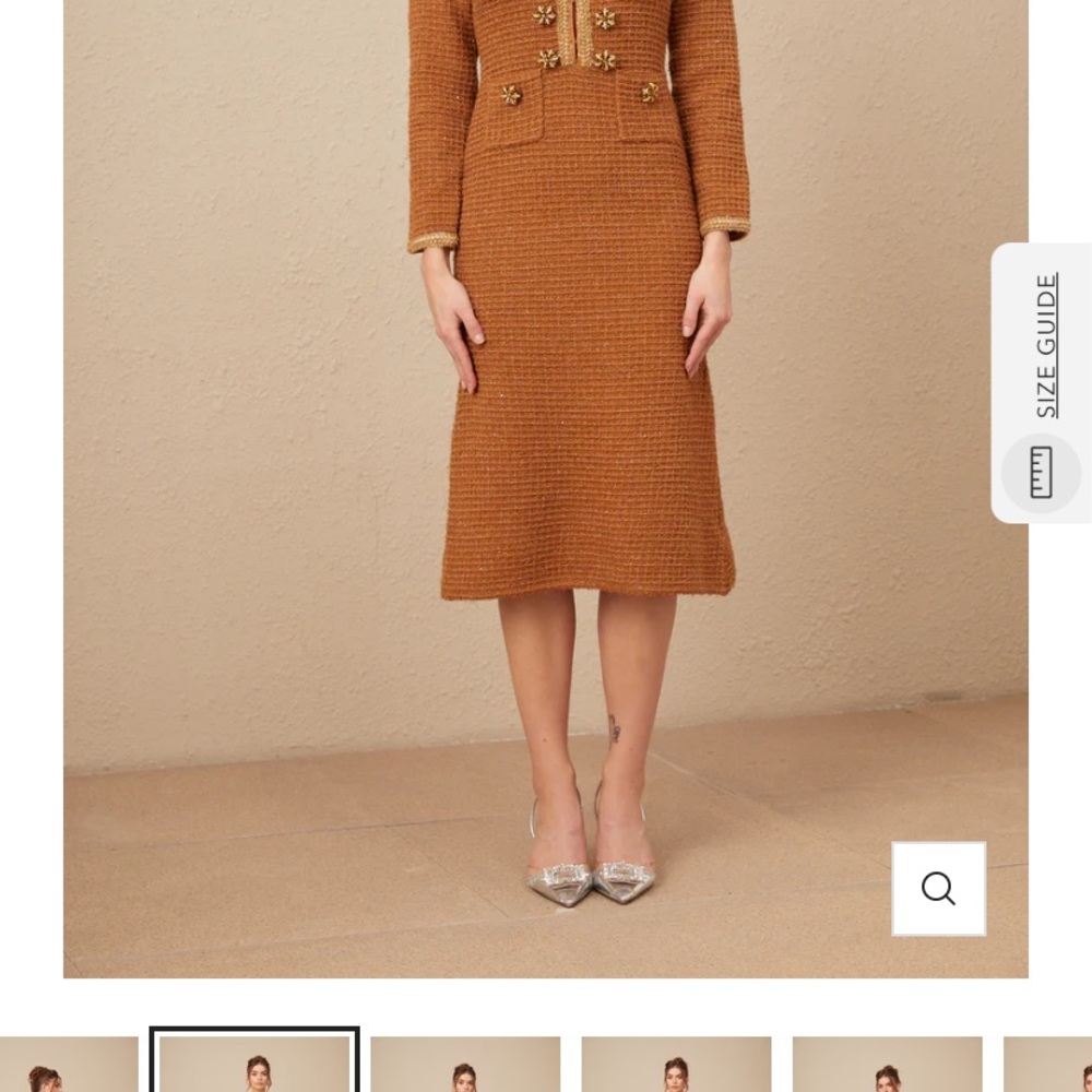 Epona tweed  Long Sleeve Dress with Gold Accents